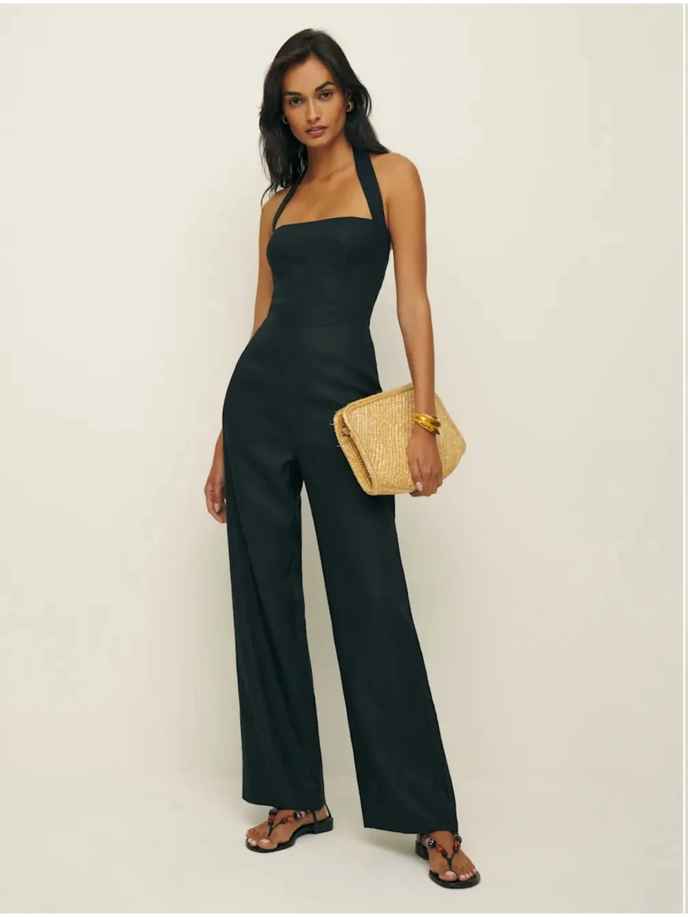 NWOT Reformation Malika Linen Jumpsuit in Black Size 8